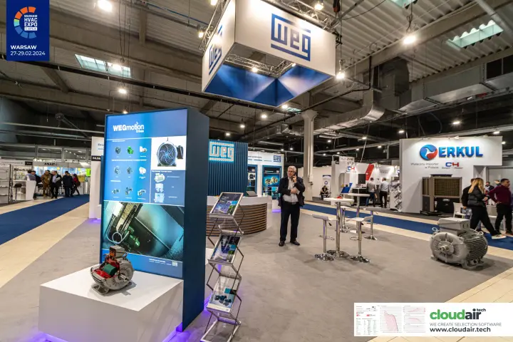 WEGmotion Drives lightbox and sectioned motor on the WEG stand at Warsaw HVAC Expo 2024