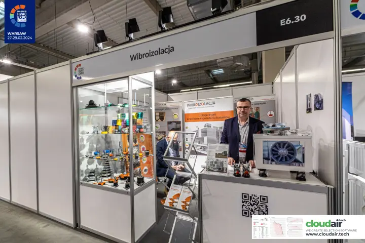 Wibroizolacja stand with anti-vibration mounts in a glass showcase at Warsaw HVAC Expo 2024