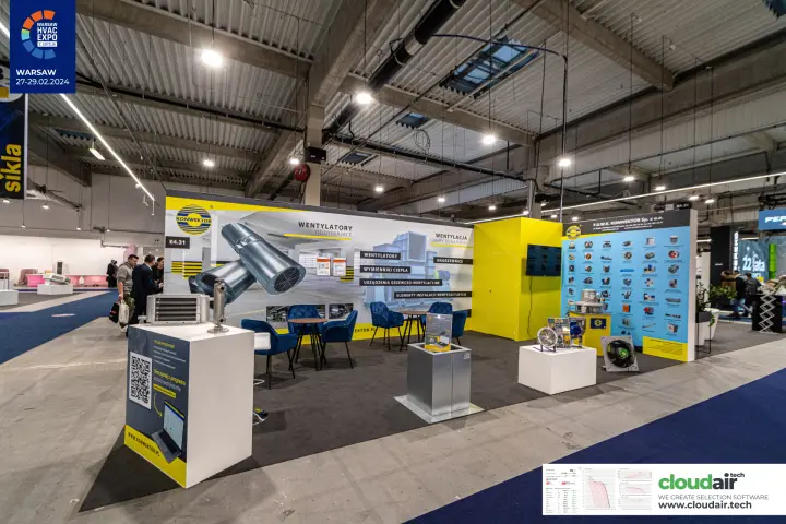 Wide view of the Konwektor corner stand from the hall aisle at Warsaw HVAC Expo 2024