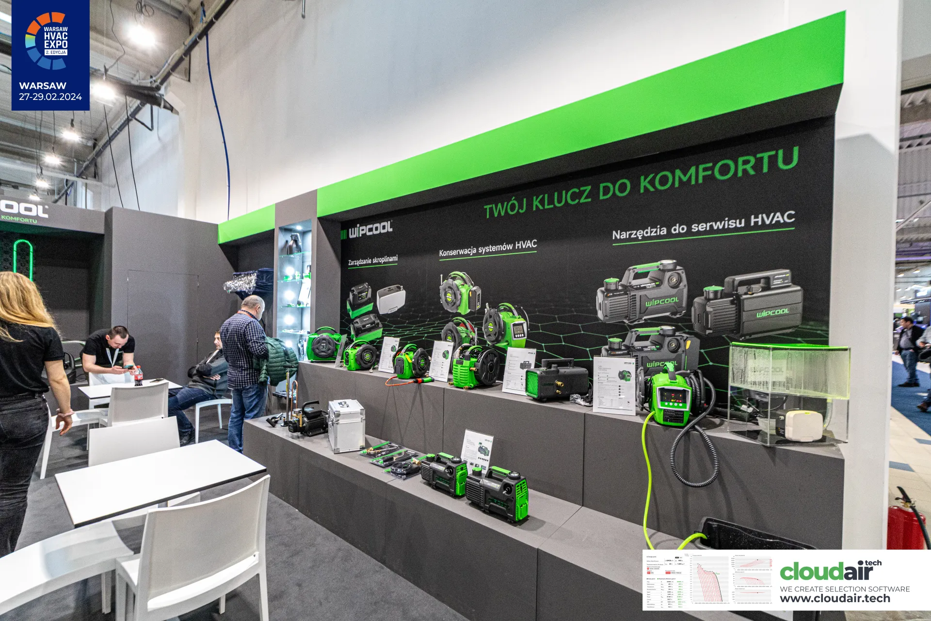 Wipcool wall of vacuum pumps, maintenance reels and condensate pumps at Warsaw HVAC Expo 2024