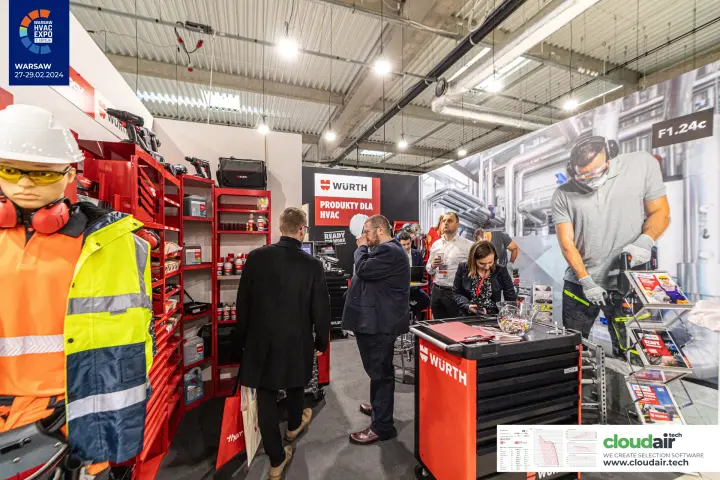 Würth stand with PRODUKTY DLA HVAC sign and red tool trolleys at Warsaw HVAC Expo 2024