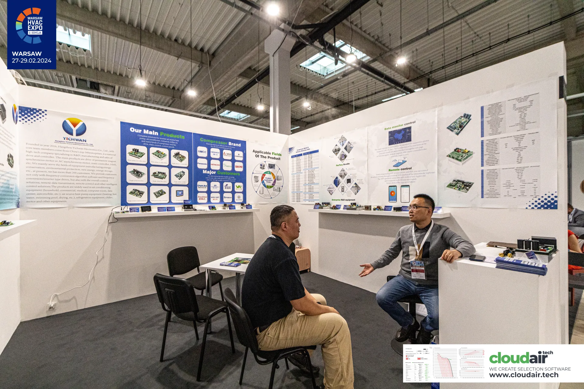 Yichwan stand with inverter drive and controller board displays at Warsaw HVAC Expo 2024