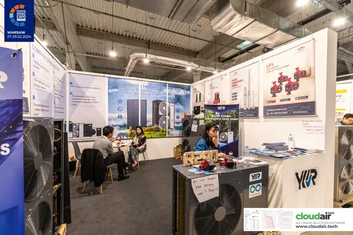 YKR stand with R290 heat pumps and Liyu circulating pumps at Warsaw HVAC Expo 2024