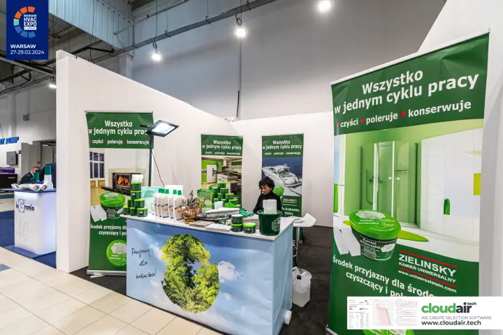 Zielinsky stand promoting the Kamień Uniwersalny cleaner at Warsaw HVAC Expo 2024