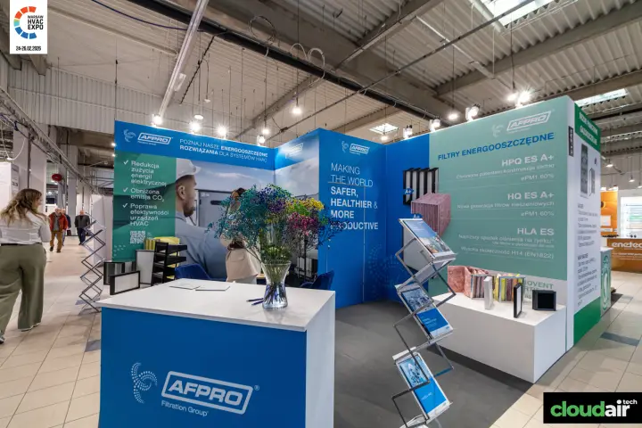 AFPRO Filtration Group stand presenting energy-saving HPQ, HQ and HLA filters