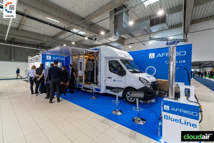 Afriso mobile showroom van drawing visitors, with BlueLine analyser display