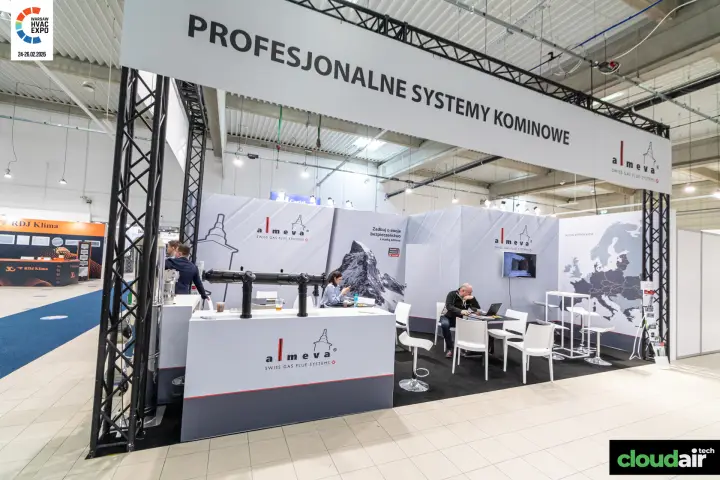 Almeva stand presenting professional chimney and flue gas systems