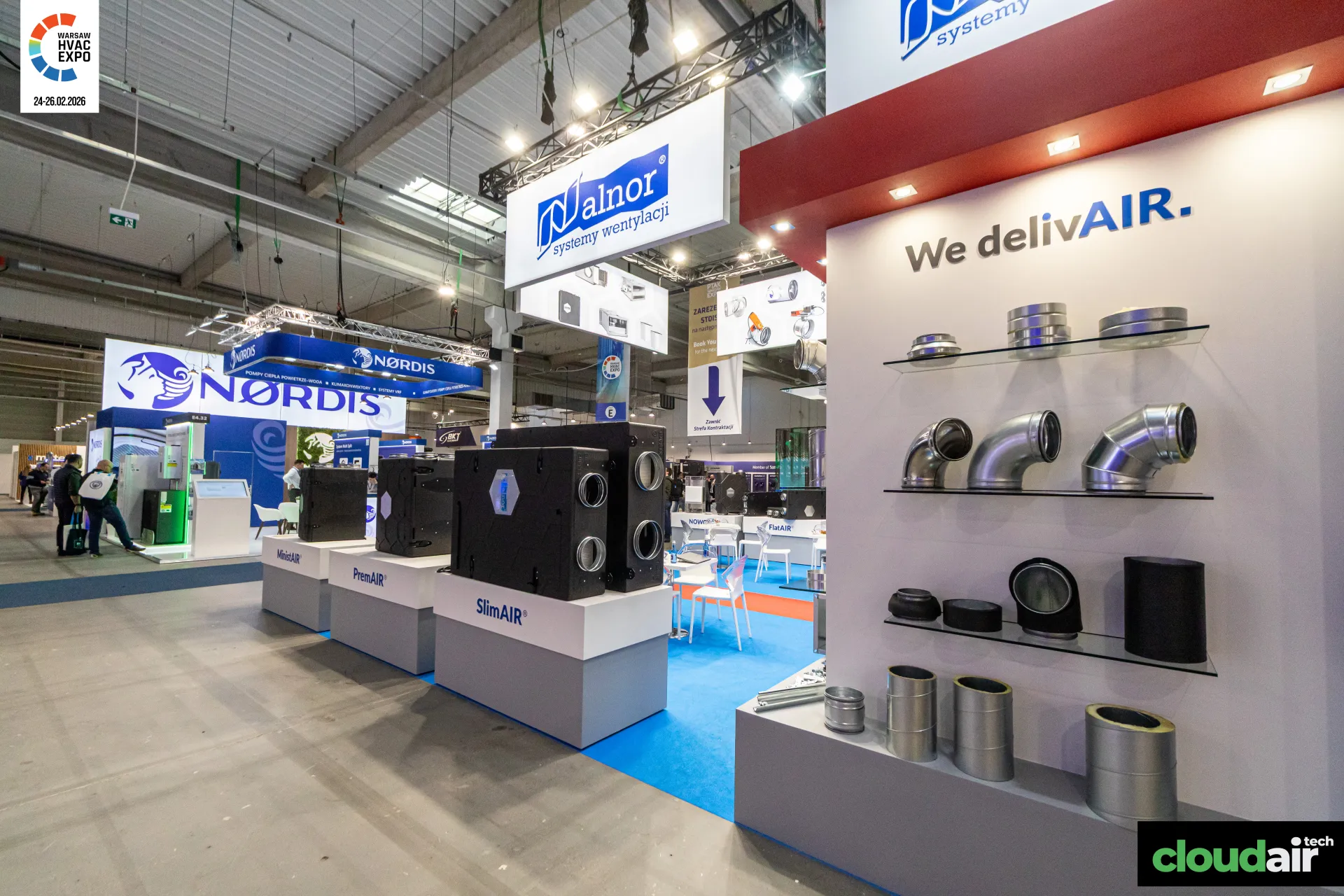 Alnor MinistAIR, PremAIR and SlimAIR units beside a duct fittings wall at Warsaw HVAC Expo 2026