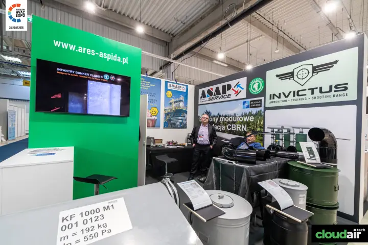 Ares Aspida and ASAP Service stand with CBRN filters and ducting