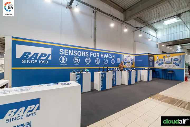 BAPI stand with sensor displays grouped by measurement type at Warsaw HVAC Expo 2026