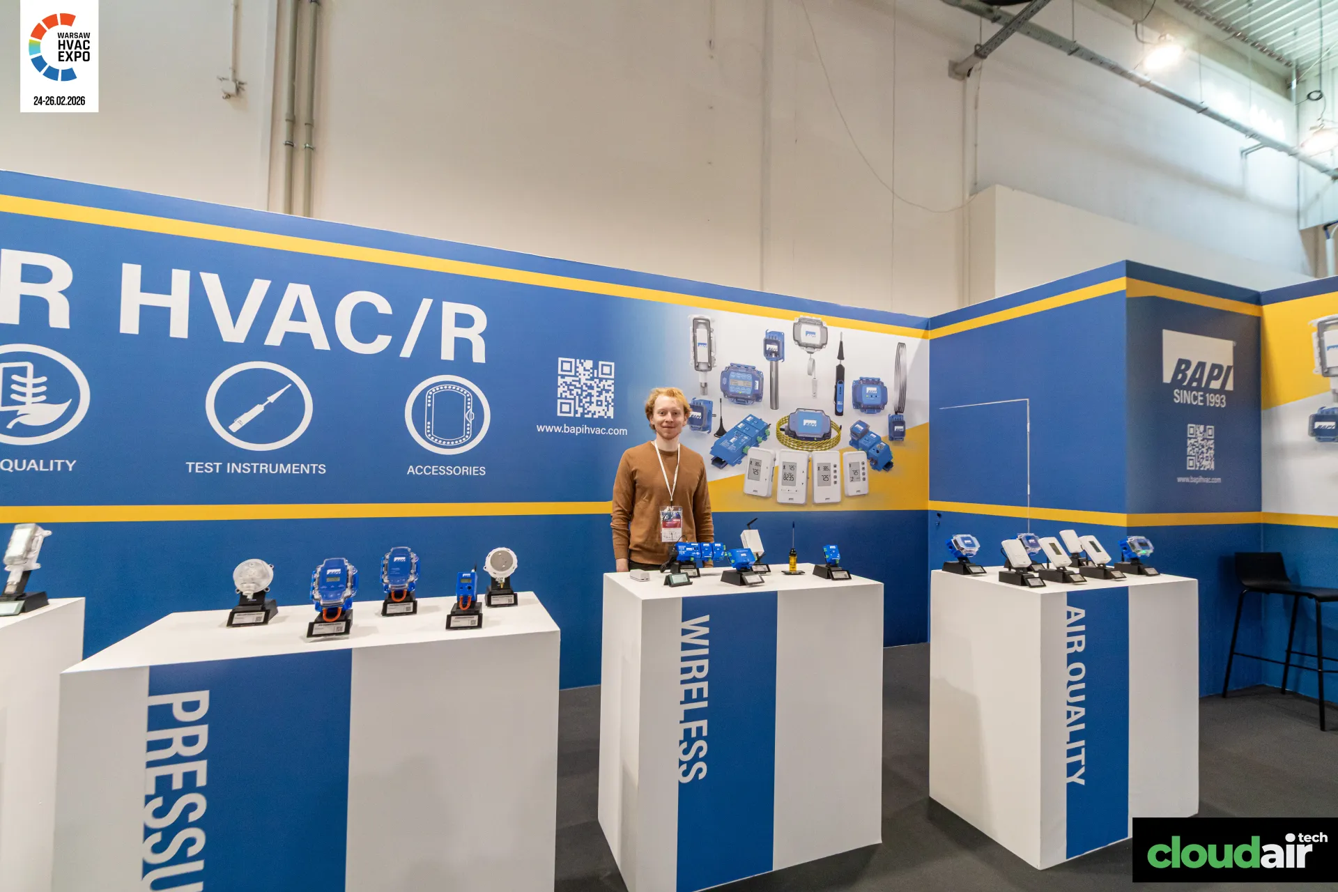 BAPI wireless and air quality sensors on display plinths at Warsaw HVAC Expo 2026