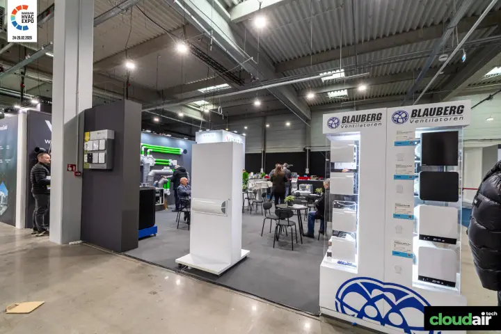 Blauberg Ventilatoren display case with wall-mounted ventilation units at Warsaw HVAC Expo 2026