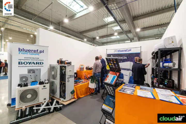 Blueref stand with Boyard condensing units and refrigeration tools at Warsaw HVAC Expo 2026