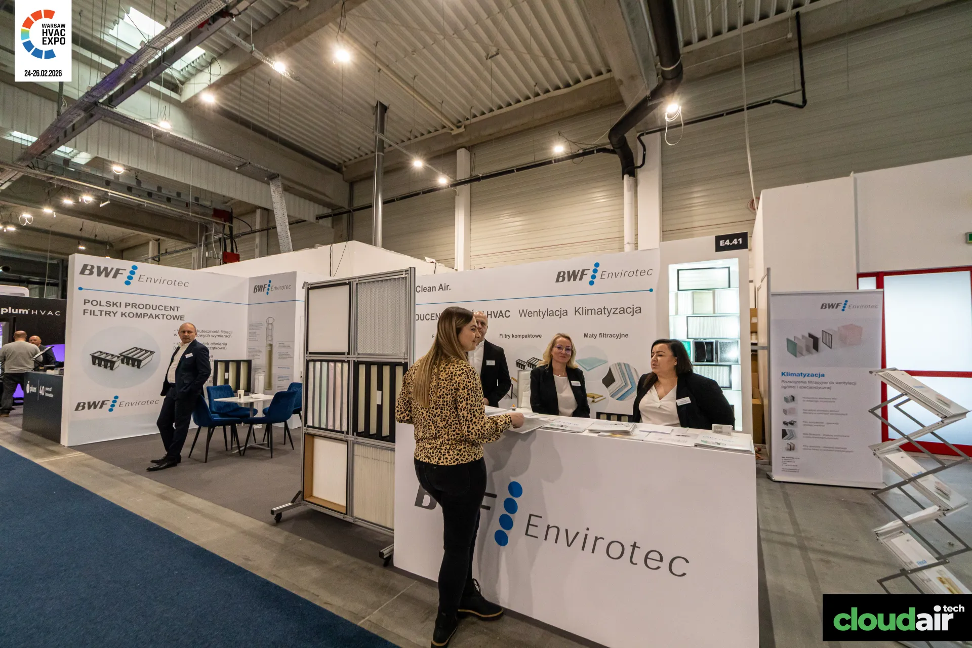 BWF Envirotec stand with compact filter samples and reception counter at Warsaw HVAC Expo 2026