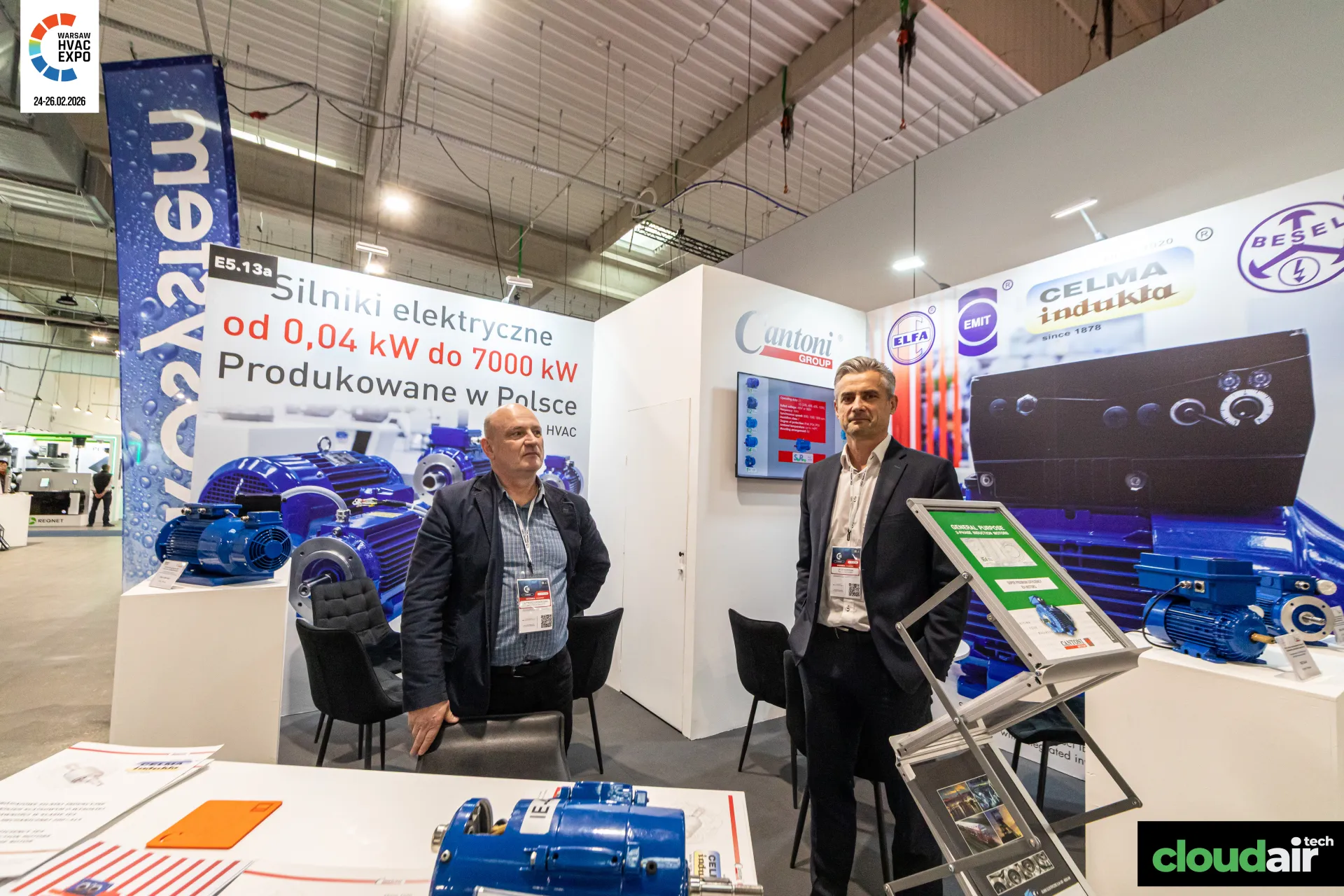 Cantoni Group motors and data screen at stand E5.13a at Warsaw HVAC Expo 2026