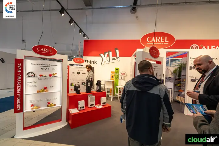 Carel electronic expansion valves and compressors on red plinths