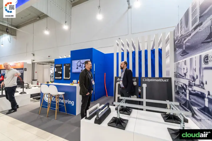 Castel Engineering stand with rooftop unit supports and OptimalDuct trunking