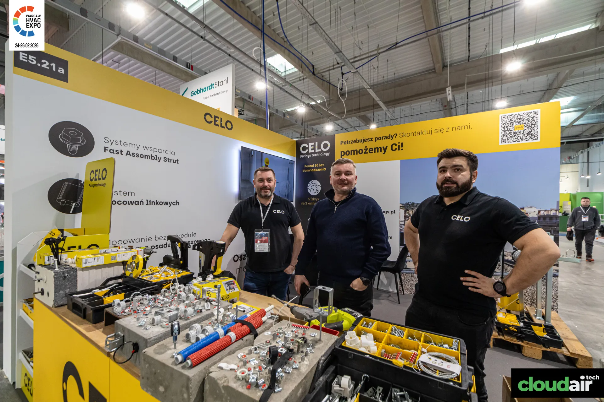 Celo stand with anchors and fixings set in concrete display blocks at Warsaw HVAC Expo 2026