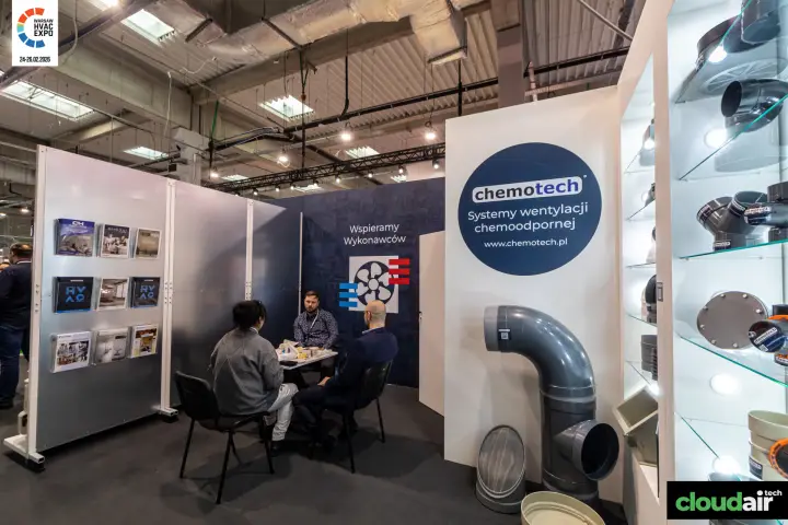 Chemotech chemical-resistant duct fittings and a meeting corner at Warsaw HVAC Expo 2026