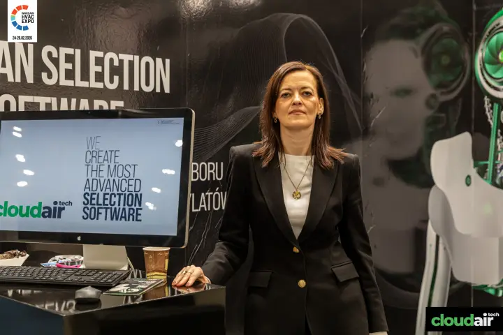 CloudAir counter with "most advanced selection software" screen at Warsaw HVAC Expo 2026