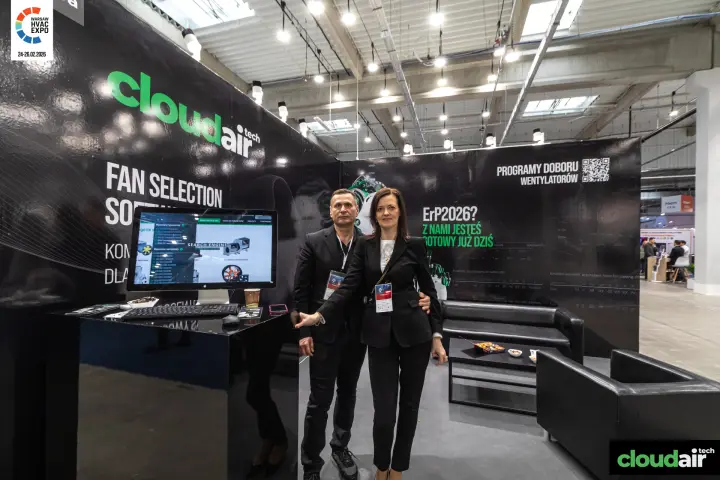 CloudAir fan selection software running on the stand monitor at Warsaw HVAC Expo 2026