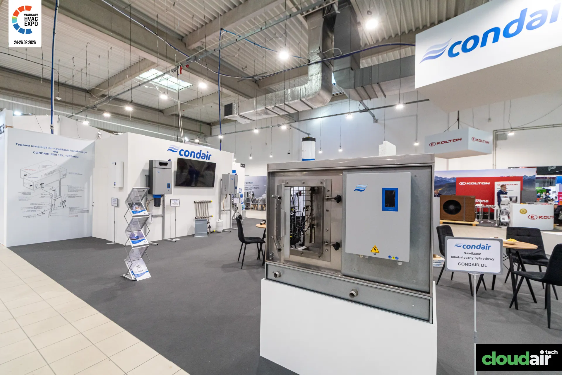 Condair DL hybrid adiabatic humidifier with open inspection window at Warsaw HVAC Expo 2026