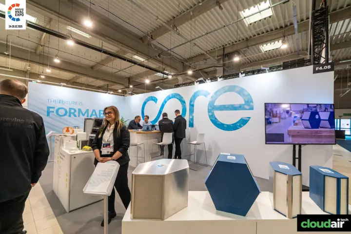 Core stand F4.08 with hexagonal enthalpy exchanger cores at Warsaw HVAC Expo 2026