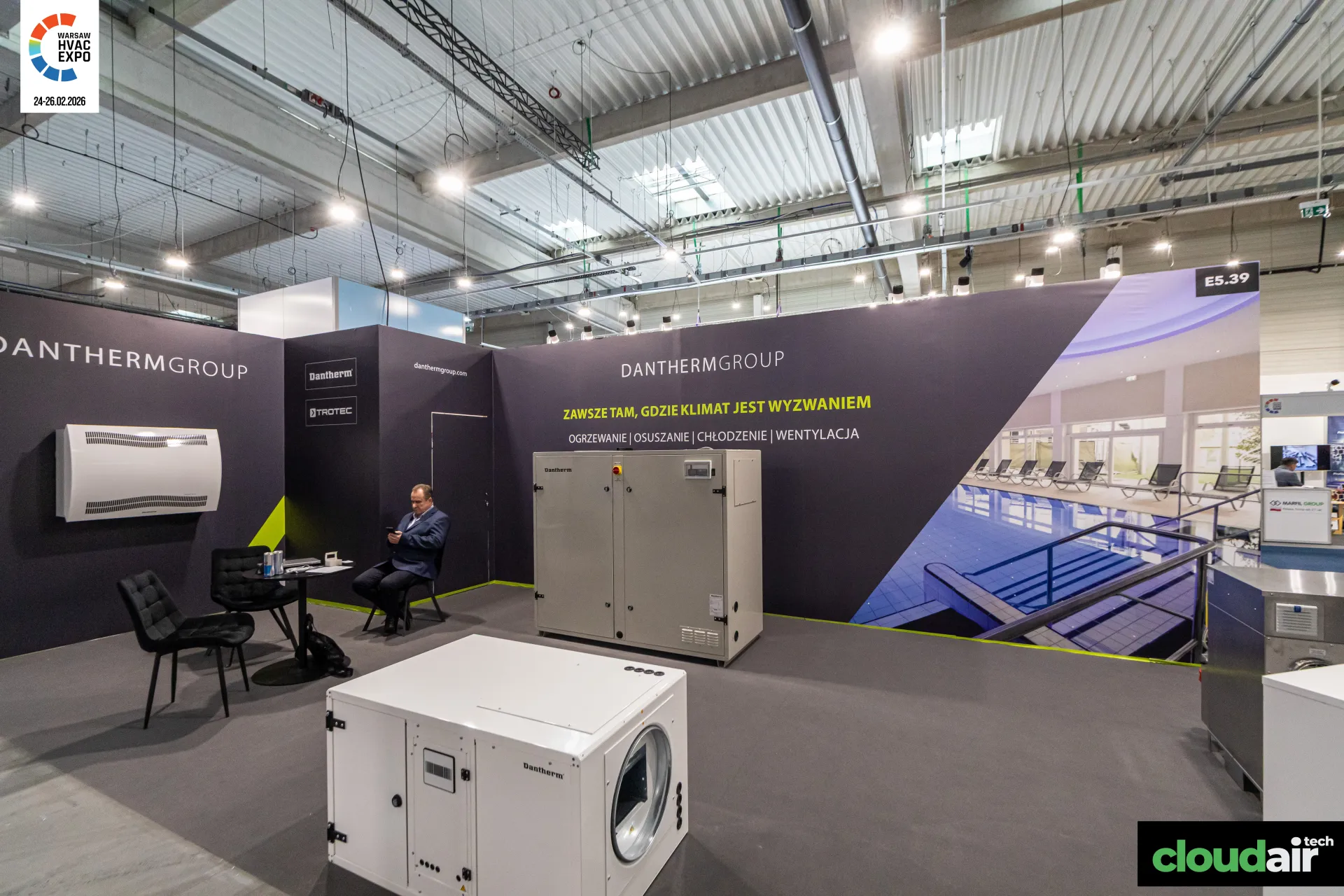 Dantherm Group stand with climate units and swimming pool graphics at Warsaw HVAC Expo 2026