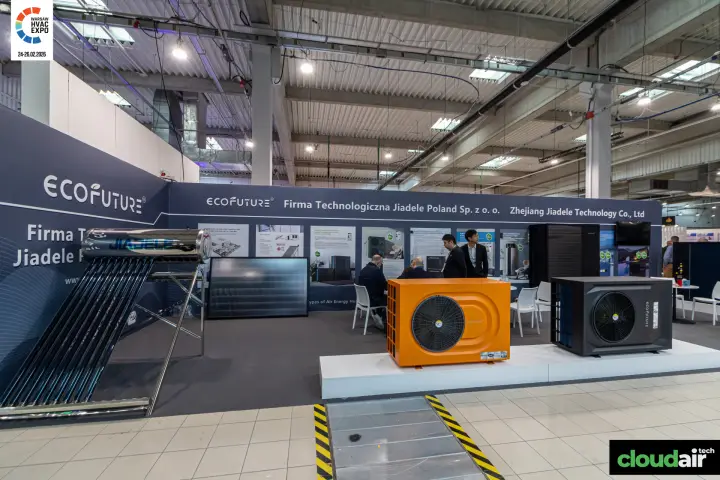 Ecofuture heat pumps and Jiadele solar water heater on display at Warsaw HVAC Expo 2026