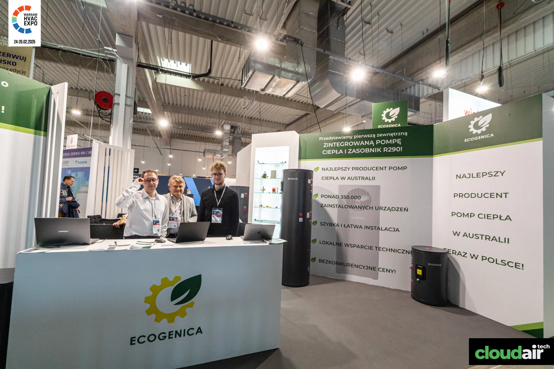 Ecogenica stand introducing an R290 integrated heat pump and tank at Warsaw HVAC Expo 2026
