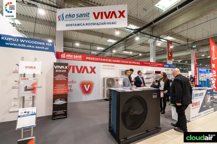 Eko Sanit stand presenting Vivax heat pumps and split air conditioners at Warsaw HVAC Expo 2026
