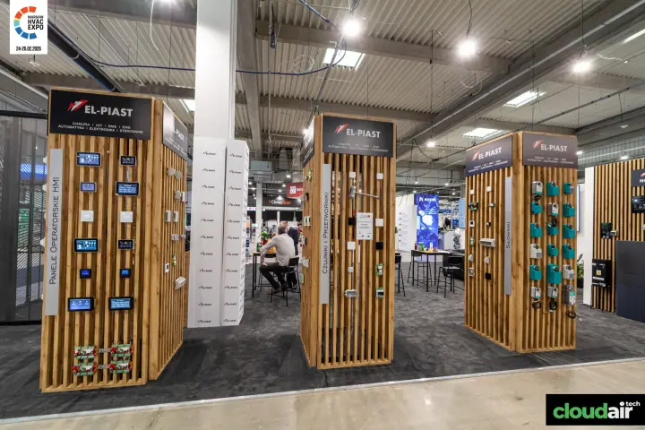 El-Piast slatted wood columns with HMI panels, sensors and actuators