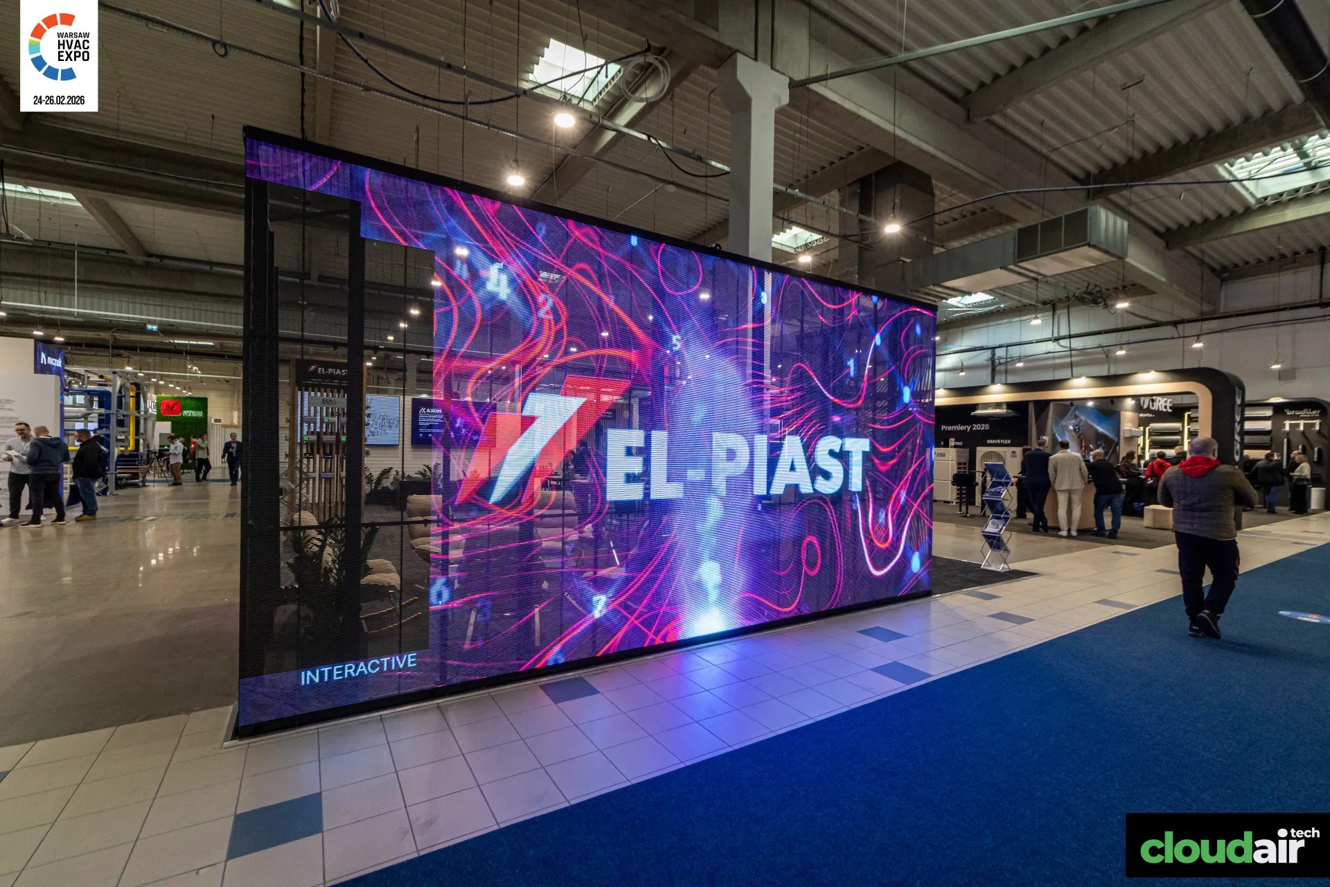 El-Piast transparent LED screen marked Interactive at Warsaw HVAC Expo 2026