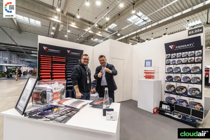 Ferrati stand with core drill bits and cutting disc rack at Warsaw HVAC Expo 2026