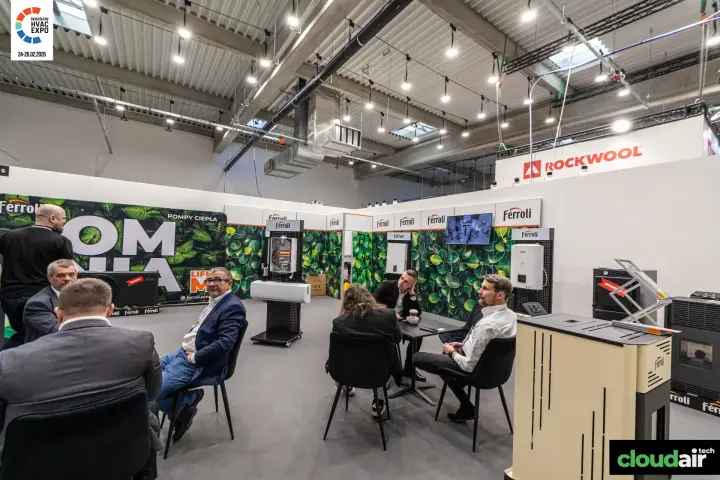 Ferroli stand with new heat pump, open wall-hung boiler and stoves at Warsaw HVAC Expo 2026