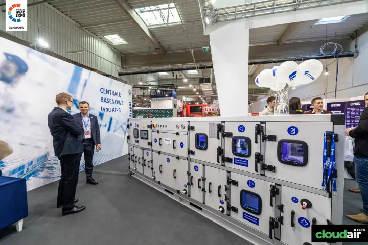 Frapol AF-B pool air handling unit beside its 'Centrale basenowe' wall at Warsaw HVAC Expo 2026