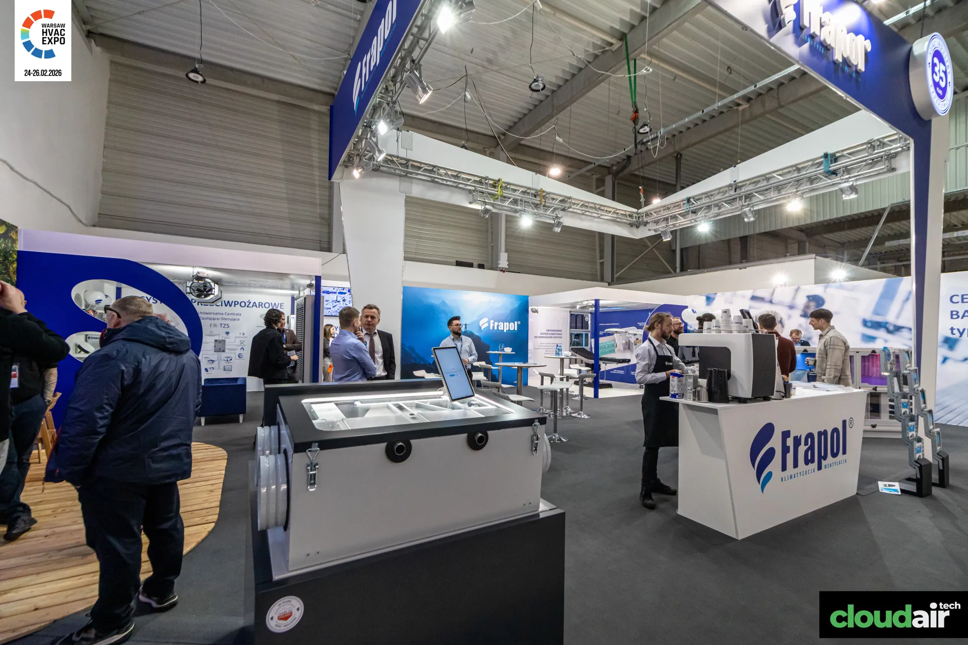 Frapol recuperator with tablet display in front of the coffee counter at Warsaw HVAC Expo 2026