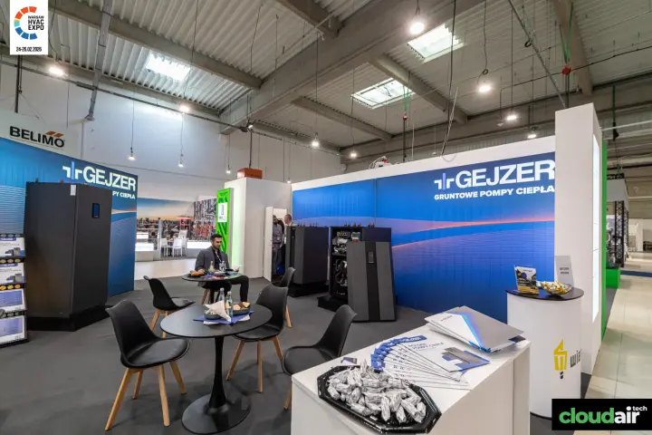 Gejzer stand with ground-source heat pumps and a meeting area