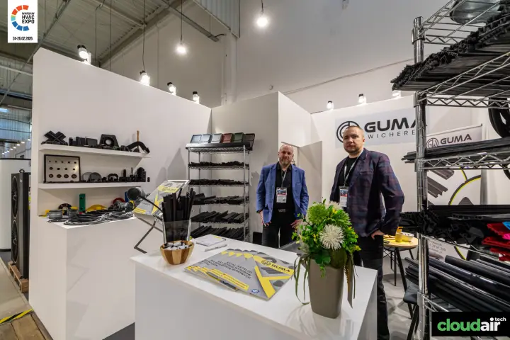 Guma Wicherek display shelves with moulded rubber parts and catalogues at Warsaw HVAC Expo 2026