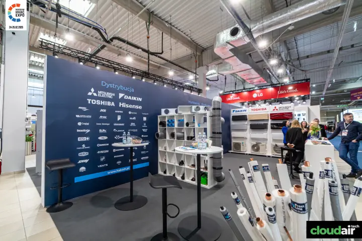 Hakom distribution wall listing brands, with Frost Line pipe bundles at Warsaw HVAC Expo 2026