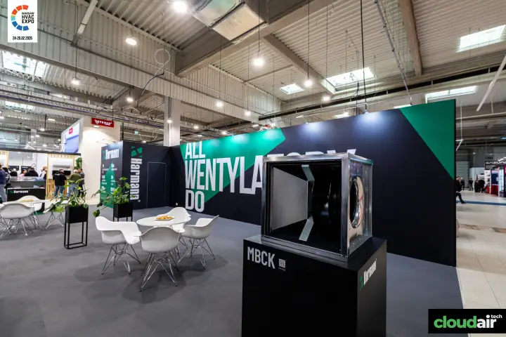 Harmann MBCK box fan with an open side showing the impeller at Warsaw HVAC Expo 2026