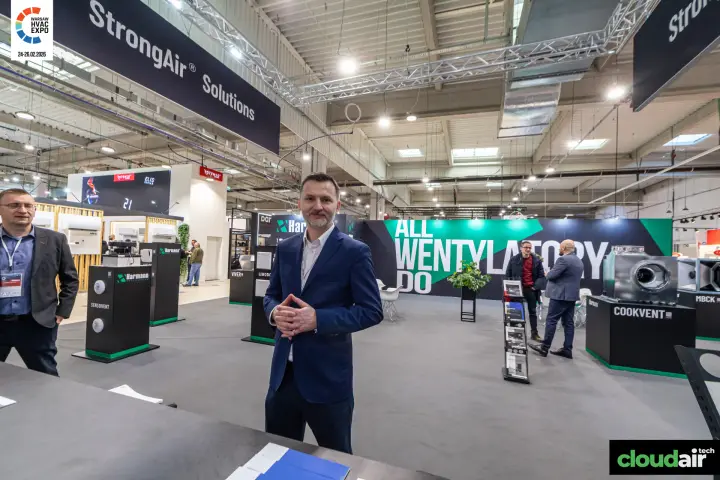 Harmann stand with SENSOVENT, VIVER, COOKVENT and MBCK product pedestals at Warsaw HVAC Expo 2026