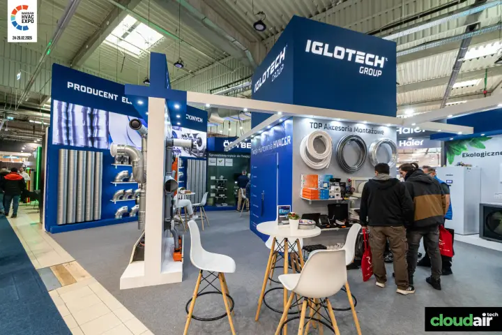 Iglotech Group stand with spiral ducts and installation accessories at Warsaw HVAC Expo 2026