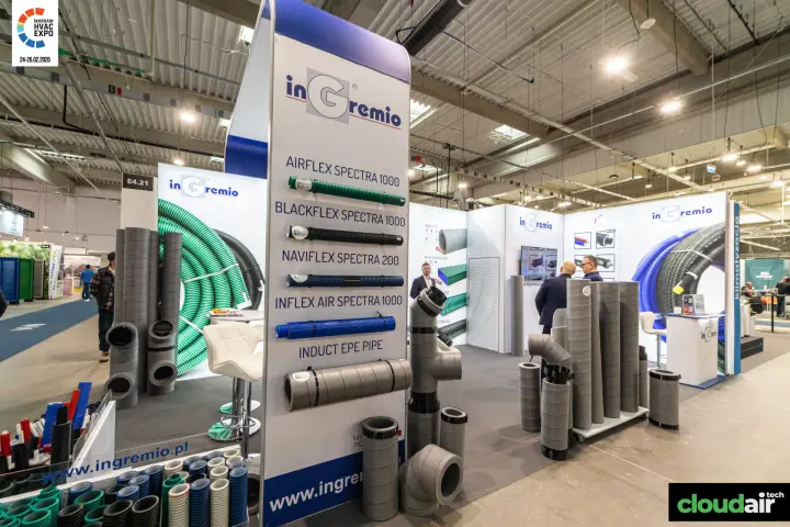 inGremio totem listing flexible duct ranges and EPE pipes at Warsaw HVAC Expo 2026
