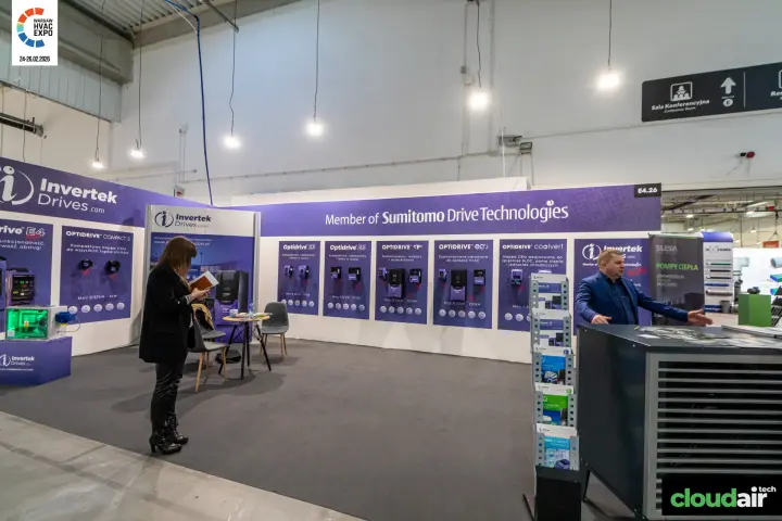 Invertek Drives stand E4.26 with Optidrive inverter series on the back wall at Warsaw HVAC Expo 2026