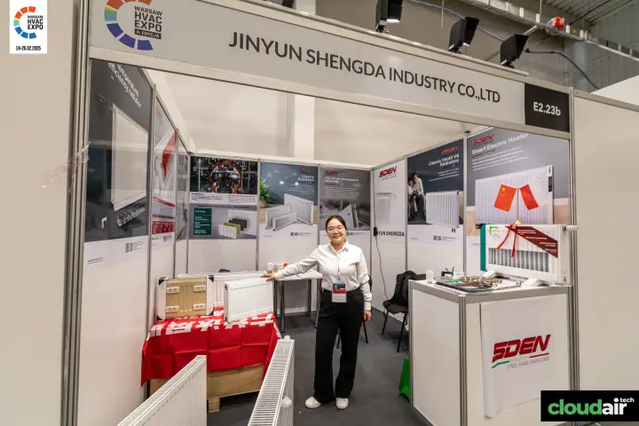 Jinyun Shengda shell-scheme stand with SDEN steel panel radiators at Warsaw HVAC Expo 2026