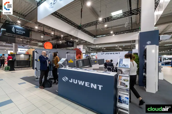 Juwent stand with Optimax TOP-O air handling unit behind the counter at Warsaw HVAC Expo 2026