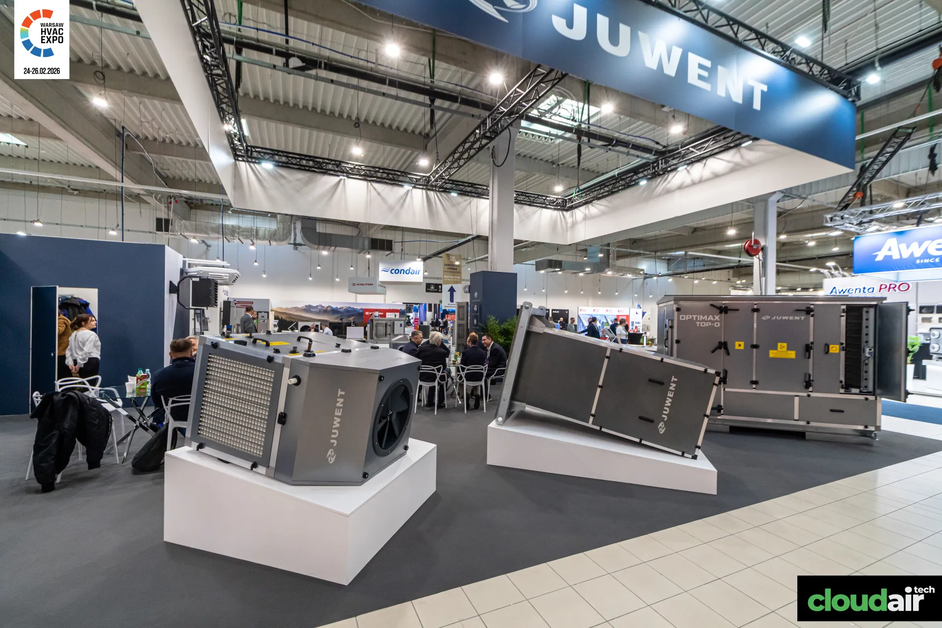 Juwent stand with Optimax Top-O air handling unit and tilted modules at Warsaw HVAC Expo 2026