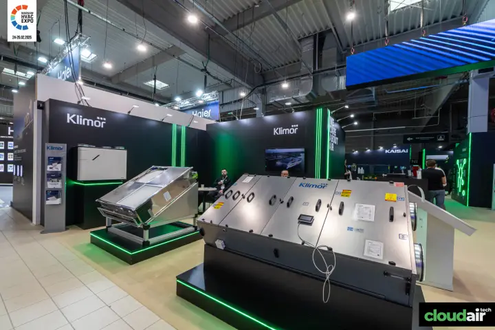 Klimor heat recovery unit and open exchanger module on lit plinths