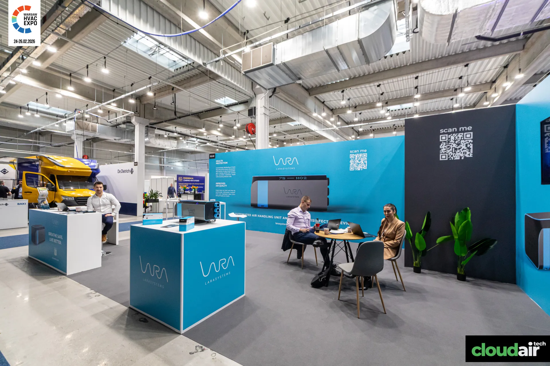 Lara Systems stand with display unit, slogan counter and meeting table at Warsaw HVAC Expo 2026